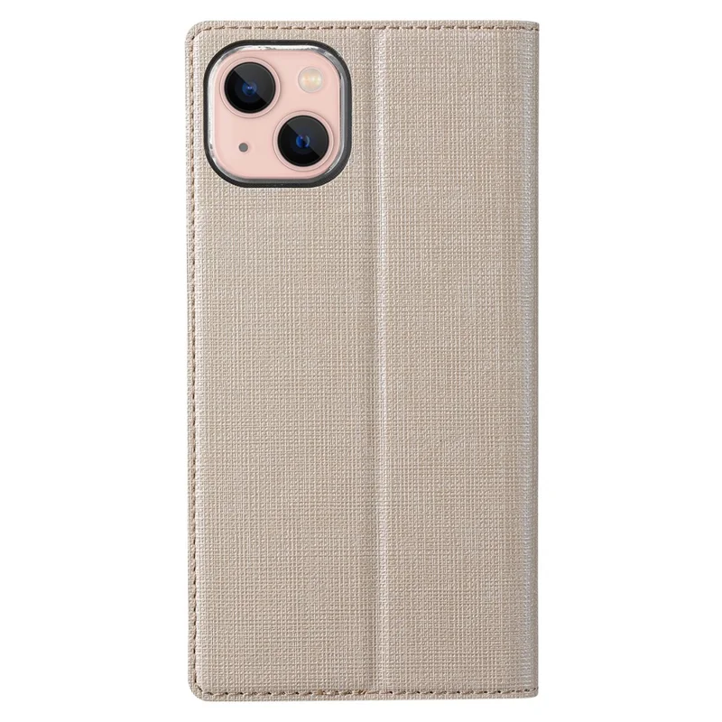 VILI DMX Series Ant-scratch Leather Phone Case for iPhone 15 , Stand Cover with Card Slot - Khaki