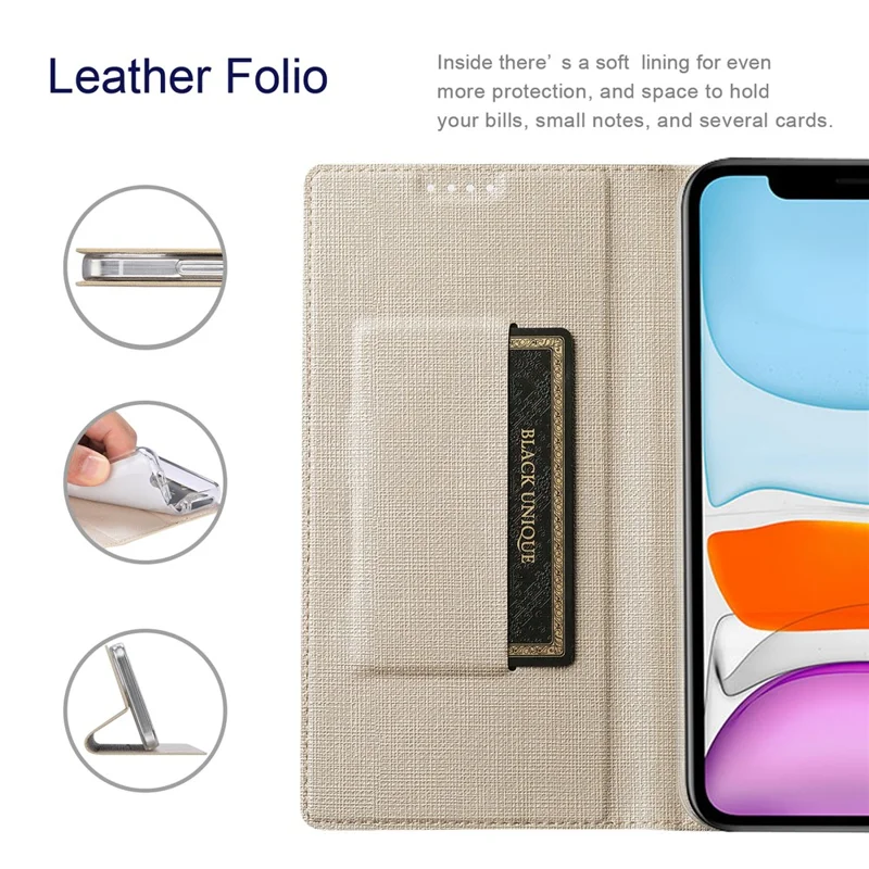 VILI DMX Series Ant-scratch Leather Phone Case for iPhone 15 , Stand Cover with Card Slot - Khaki