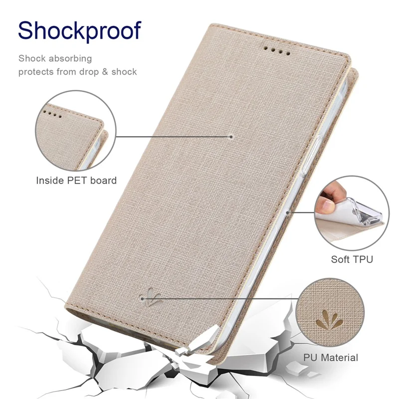 VILI DMX Series Ant-scratch Leather Phone Case for iPhone 15 , Stand Cover with Card Slot - Khaki