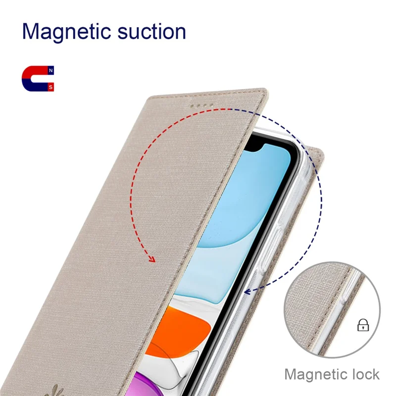 VILI DMX Series Ant-scratch Leather Phone Case for iPhone 15 , Stand Cover with Card Slot - Khaki