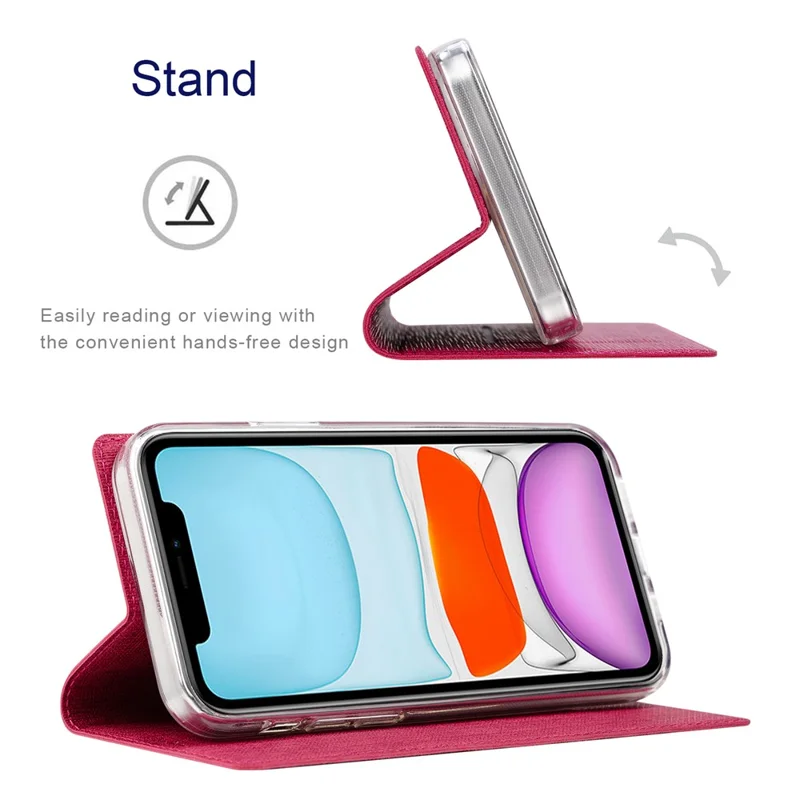 VILI DMX Series Ant-scratch Leather Phone Case for iPhone 15 , Stand Cover with Card Slot - Rose