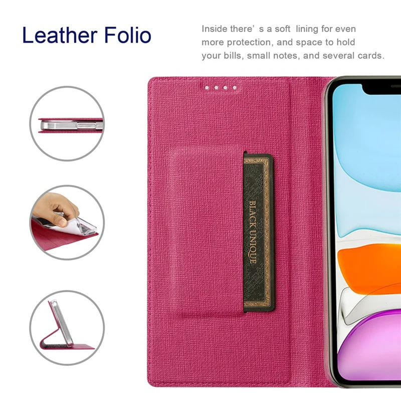VILI DMX Series Ant-scratch Leather Phone Case for iPhone 15 , Stand Cover with Card Slot - Rose