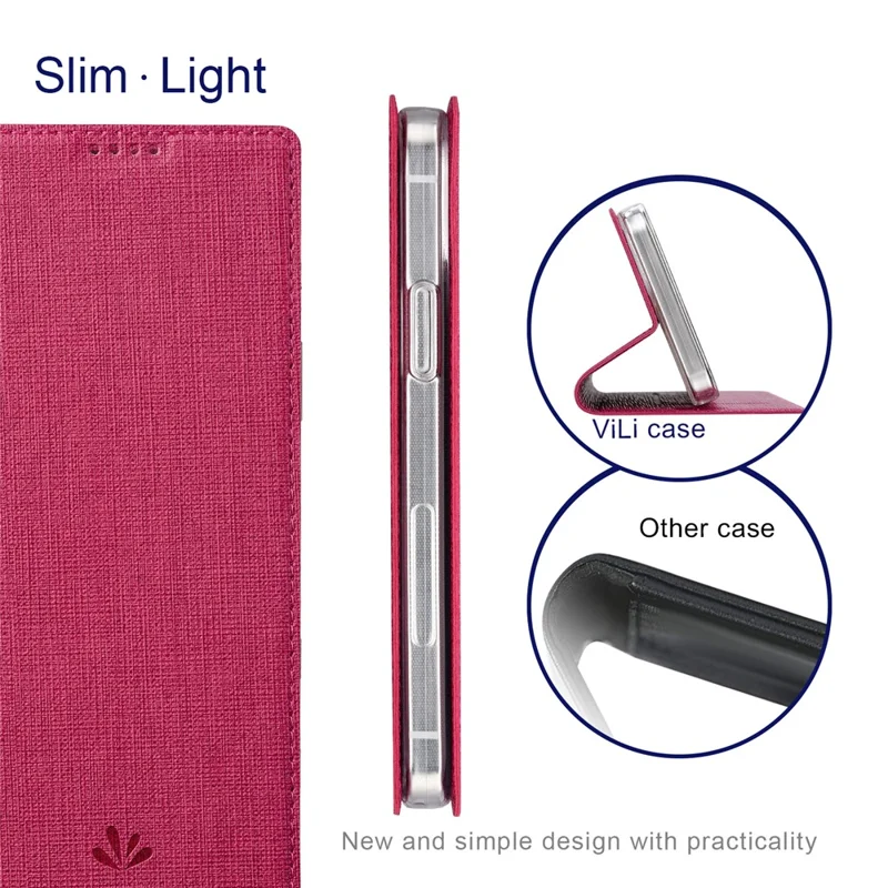 VILI DMX Series Ant-scratch Leather Phone Case for iPhone 15 , Stand Cover with Card Slot - Rose