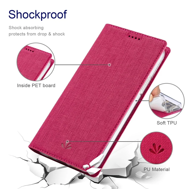 VILI DMX Series Ant-scratch Leather Phone Case for iPhone 15 , Stand Cover with Card Slot - Rose