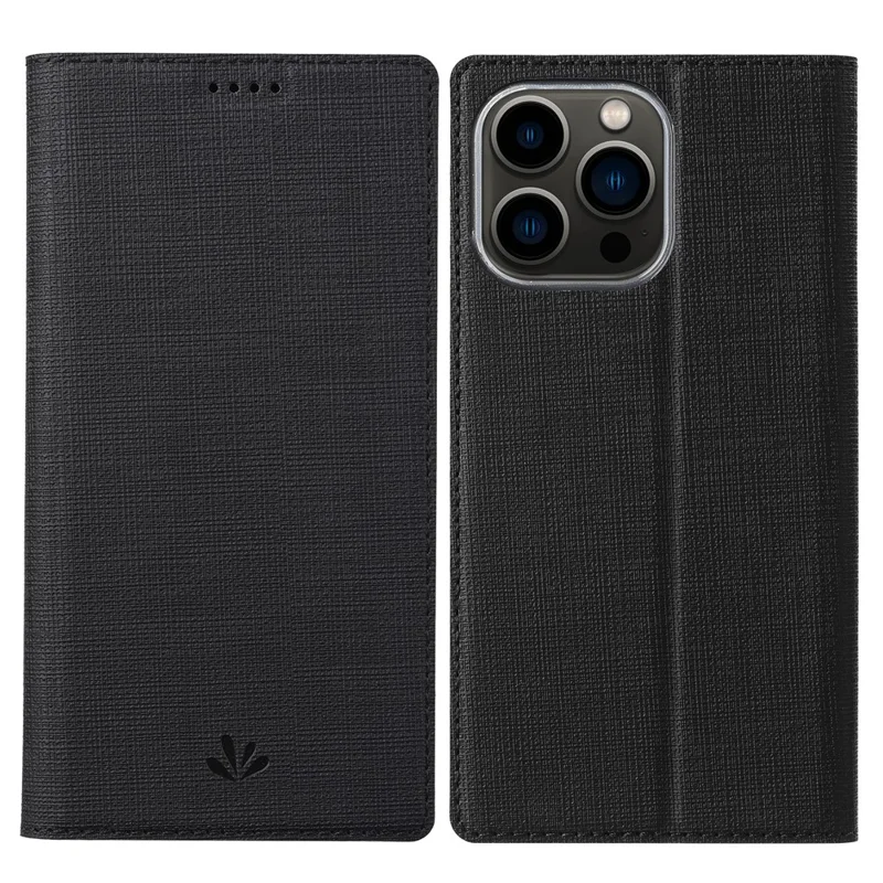 VILI DMX Series Card Holder Phone Case for iPhone 15 Pro Max , Stand Leather Phone Cover - Black