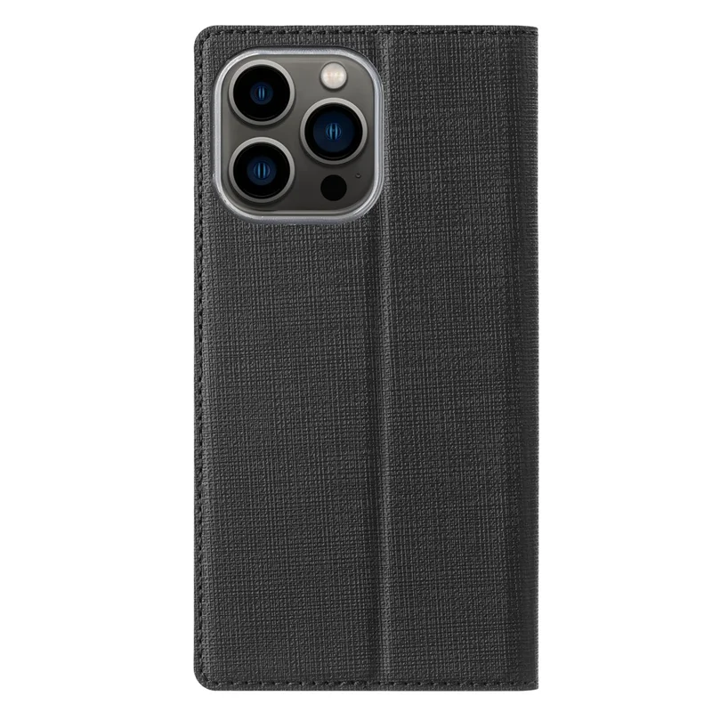 VILI DMX Series Card Holder Phone Case for iPhone 15 Pro Max , Stand Leather Phone Cover - Black