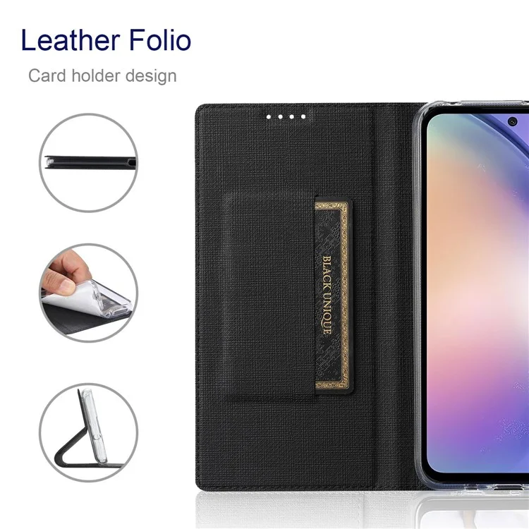 VILI DMX Series Phone Leather Case per Samsung Galaxy A25 5G (Globale) (161,0 x 76,5 x 8,3 mm), Custodia con Porta Carte e Supporto per Telefono - Nero