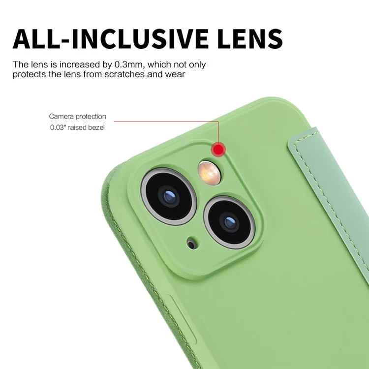 Skin-touch Phone Cover for iPhone 15 Plus , Card Holder Kickstand Liquid Silicone Protective Case - Matcha Green