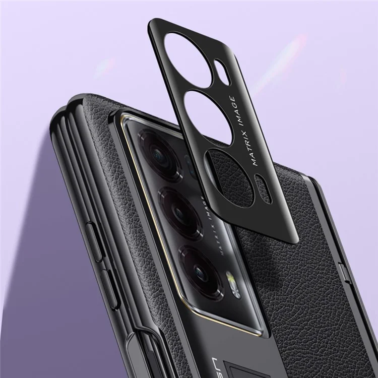For Honor Magic V2 5G PU Leather Coated PC Phone Case Electroplating Hinge Protection Kickstand Cover with Clear Tempered Glass Film - Purple