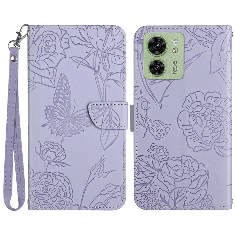 HT03 For Motorola Edge 40 5G Funda de Cuero con Ranuras para Tarjetas y Soporte Plegable - Color Morado