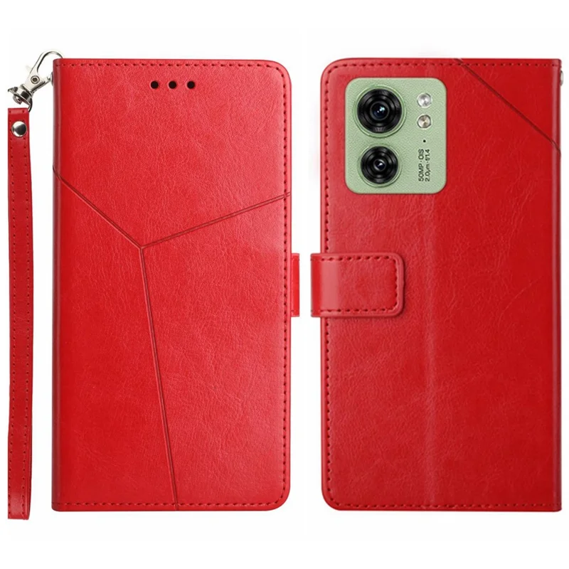 HT01 For Motorola Edge 40 5G Leather Phone Wallet Case Y-shaped Line Imprinted Stand Cover - Red