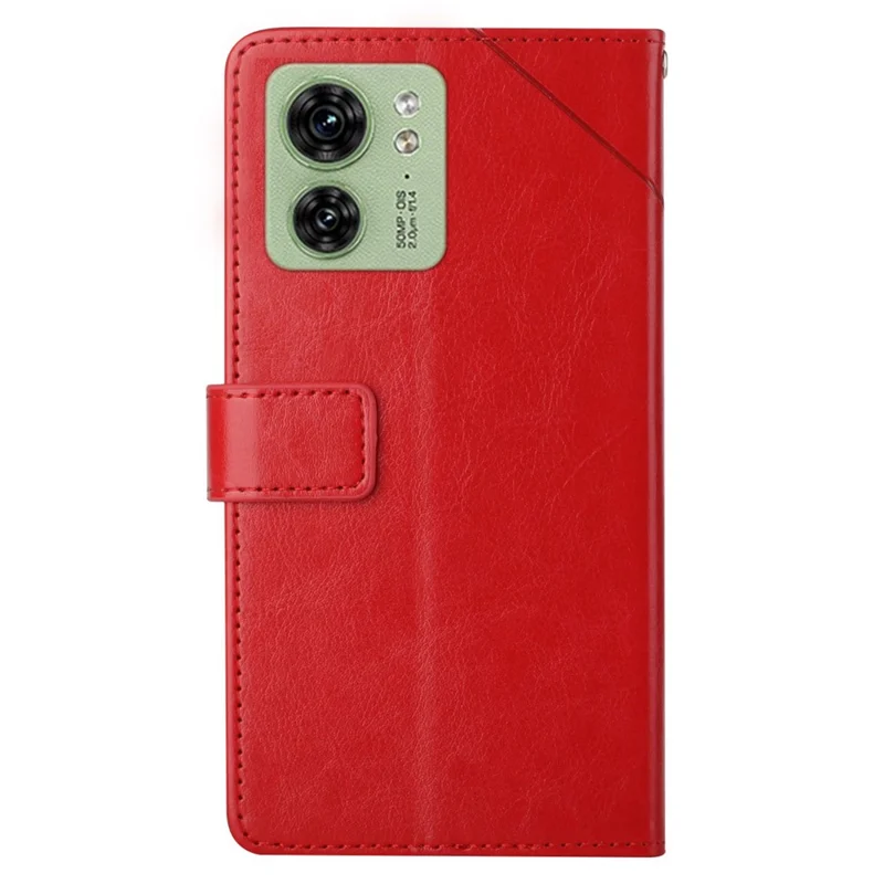 HT01 For Motorola Edge 40 5G Leather Phone Wallet Case Y-shaped Line Imprinted Stand Cover - Red
