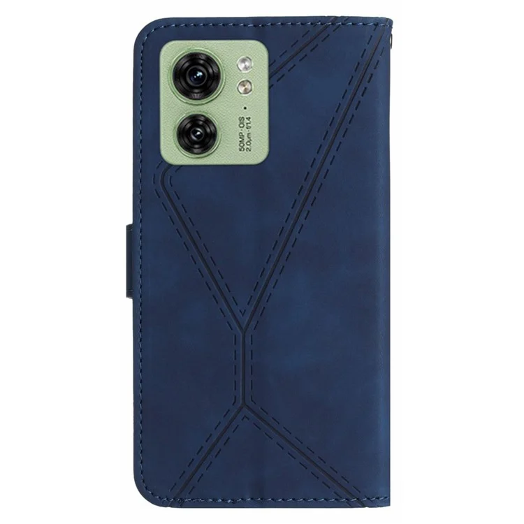 HT05 Funda para teléfono Motorola Edge 40 5G, con diseño de líneas grabadas, soporte y cartera de piel sintética - Azul