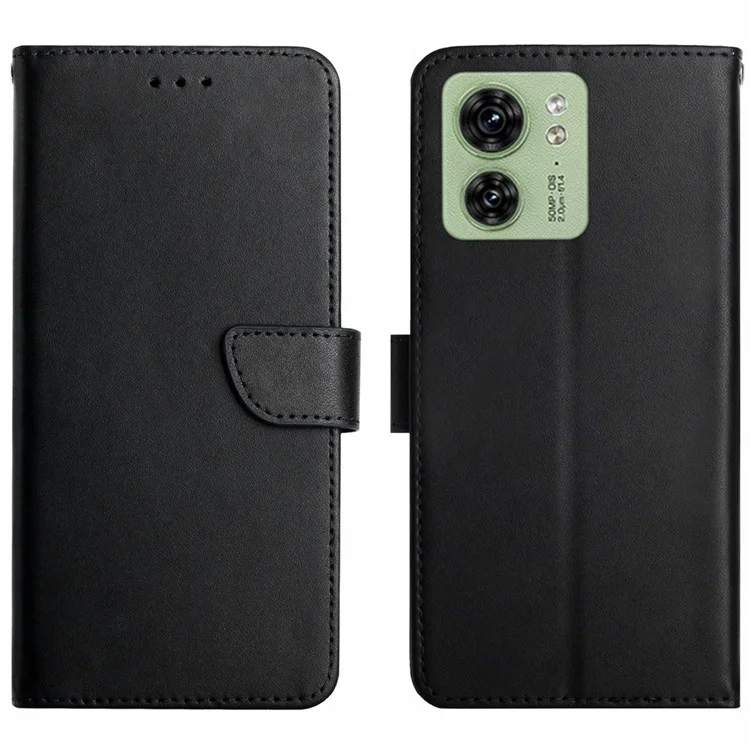 HT02 para Motorola Edge 40 5G Funda Billetera de Piel de Vaca Genuina con Soporte - Negro