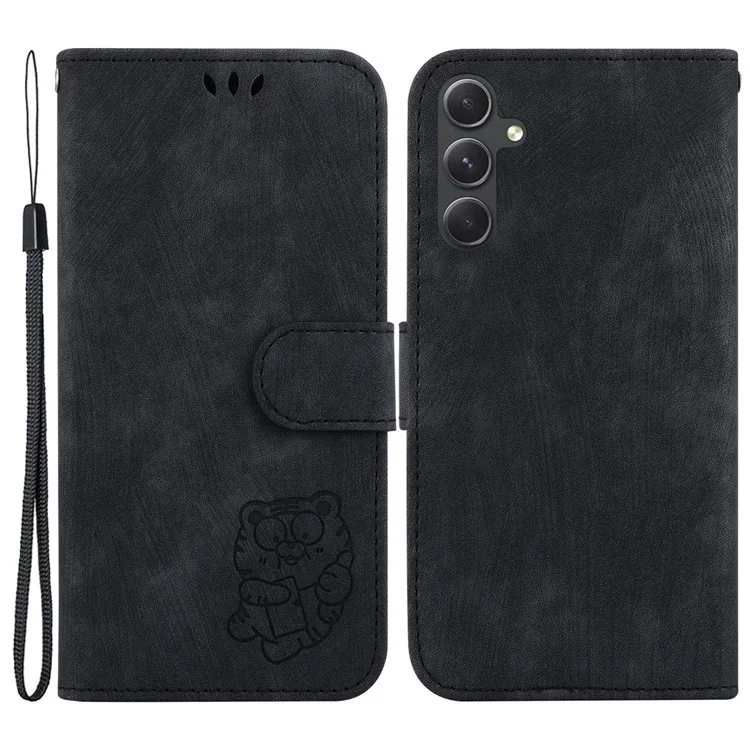 For Samsung Galaxy A54 5G Cute Tiger Imprint Anti-drop Cover Leather Wallet Stand Phone Case - Black