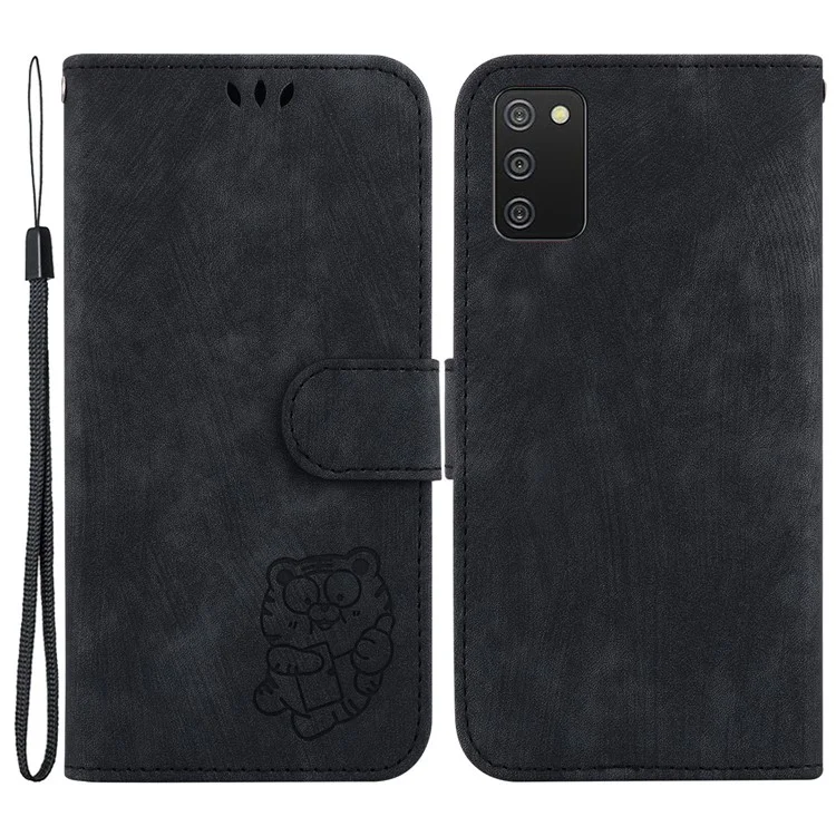 Pour Samsung Galaxy A03s (166,5 x 75,98 x 9,14 mm) Étui de téléphone portefeuille en cuir avec support et motif de tigre mignon - Noir