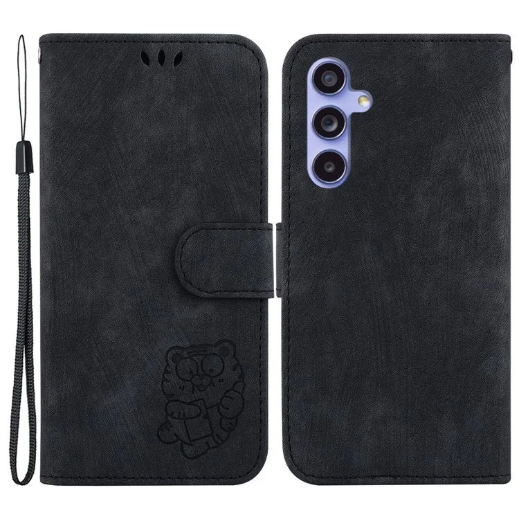 Cute Tiger Imprint Cover for Samsung Galaxy S23 FE Anti-fall Leather Wallet Stand Phone Case - Black