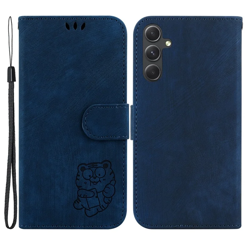 For Samsung Galaxy A34 5G Cute Tiger Imprinted Wallet Phone Cover PU Leather Flip Stand Case - Dark Blue
