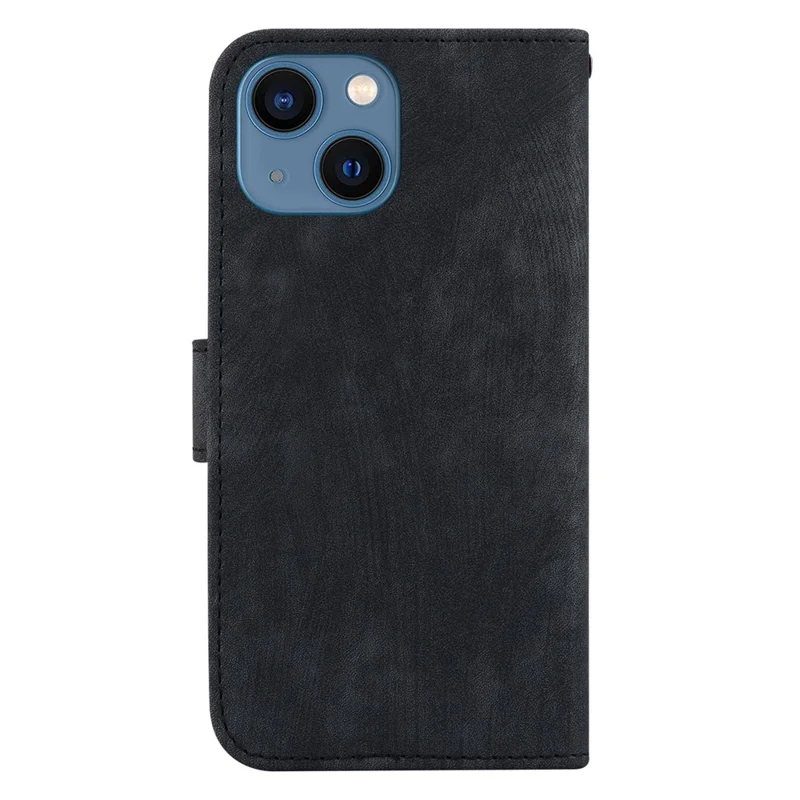 Cute Tiger Imprint Phone Case for iPhone 14 Leather Wallet Stand Anti-drop Cover - Black