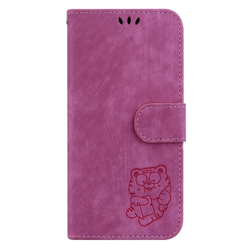 For iPhone 14 Plus Cute Tiger Imprint Anti-drop Phone Shell PU Leather Wallet Stand Case - Rose