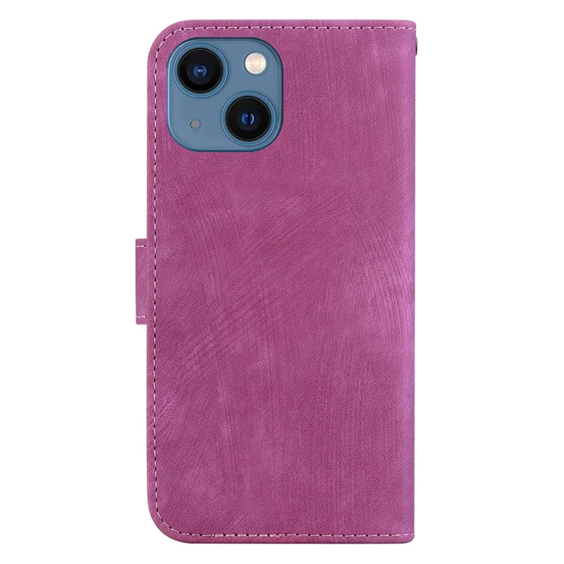 For iPhone 14 Plus Cute Tiger Imprint Anti-drop Phone Shell PU Leather Wallet Stand Case - Rose