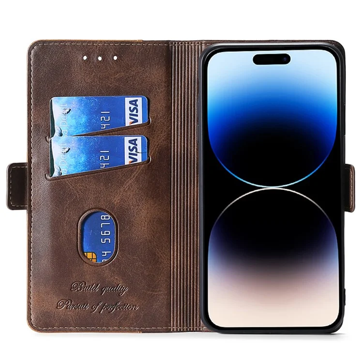 Wallet Case for iPhone 15 , Vintage Leather Contrast Color Stand Phone Cover - Light Brown+Green