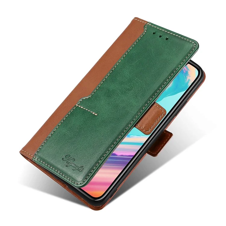 Wallet Case for iPhone 15 , Vintage Leather Contrast Color Stand Phone Cover - Light Brown+Green