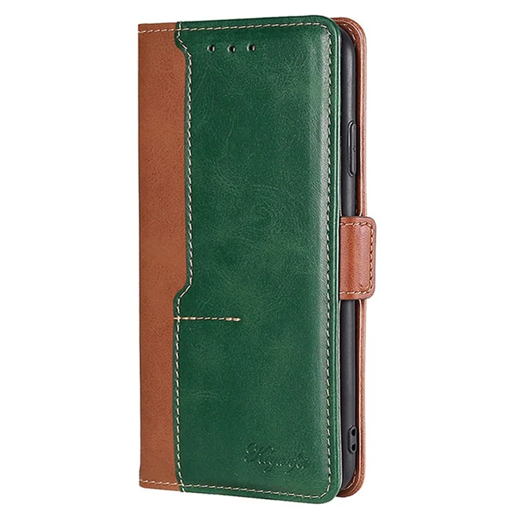 Wallet Case for iPhone 15 , Vintage Leather Contrast Color Stand Phone Cover - Light Brown+Green