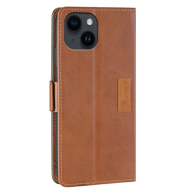 Wallet Case for iPhone 15 , Vintage Leather Contrast Color Stand Phone Cover - Light Brown+Green