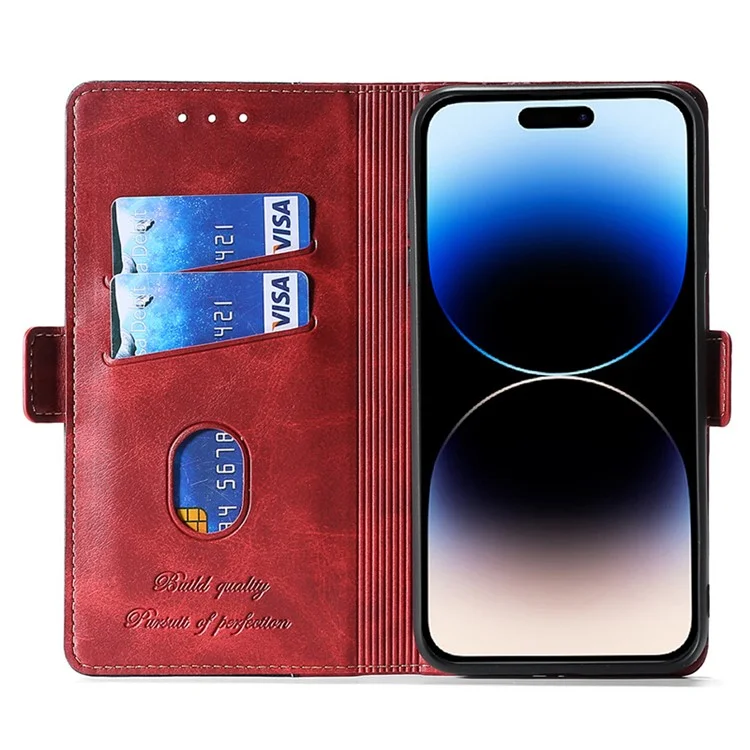 For iPhone 15 Plus Wallet Phone Case Retro Leather Contrast Color Stand Magnetic Folio Cover - Rose+Purple