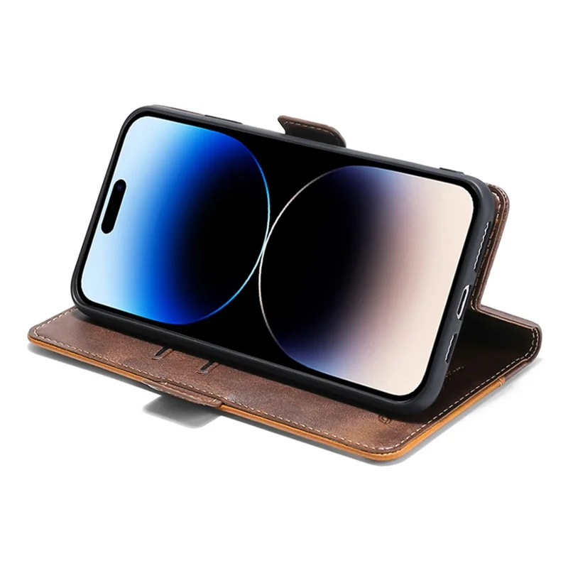 For iPhone 15 Pro Dual-color Flip PU Leather Case Stand Wallet Protective Phone Cover - Blue+Grey