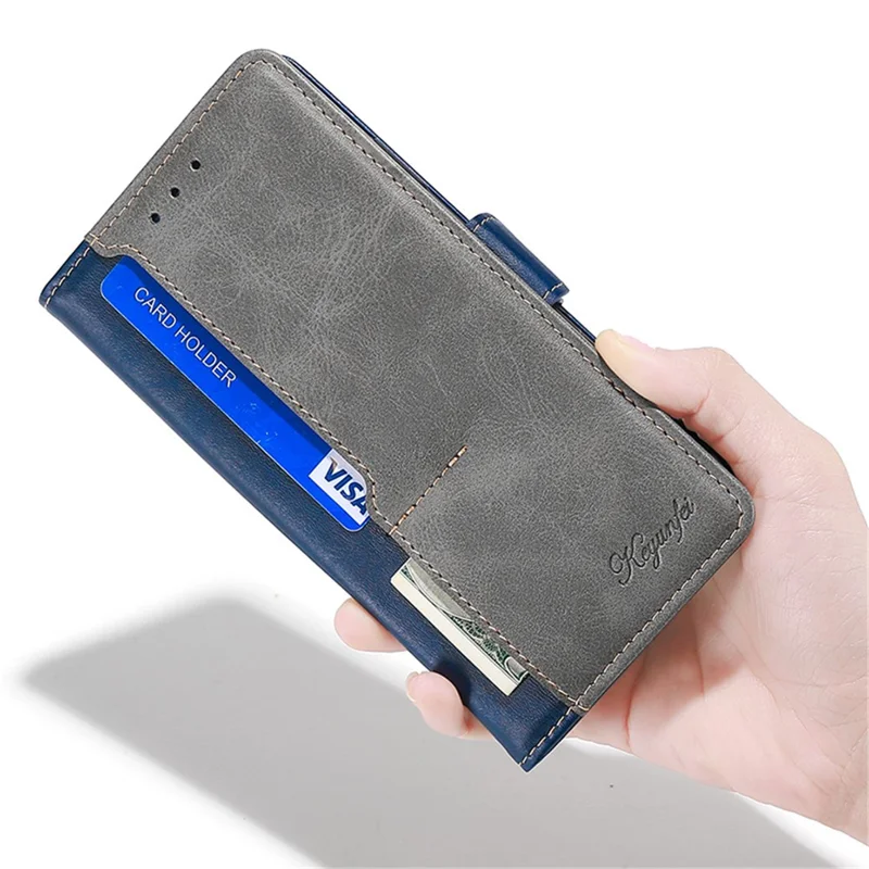 For iPhone 15 Pro Dual-color Flip PU Leather Case Stand Wallet Protective Phone Cover - Blue+Grey