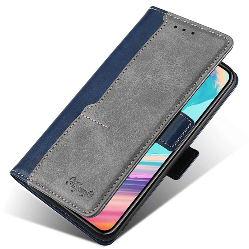For iPhone 15 Pro Dual-color Flip PU Leather Case Stand Wallet Protective Phone Cover - Blue+Grey