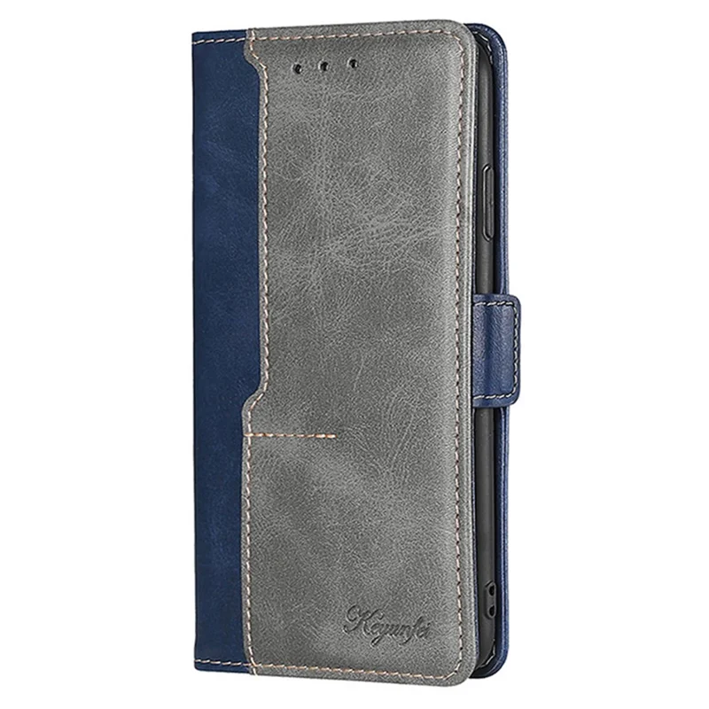 For iPhone 15 Pro Dual-color Flip PU Leather Case Stand Wallet Protective Phone Cover - Blue+Grey