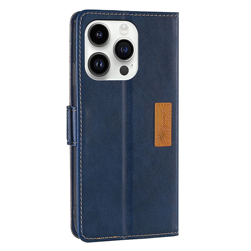 For iPhone 15 Pro Dual-color Flip PU Leather Case Stand Wallet Protective Phone Cover - Blue+Grey
