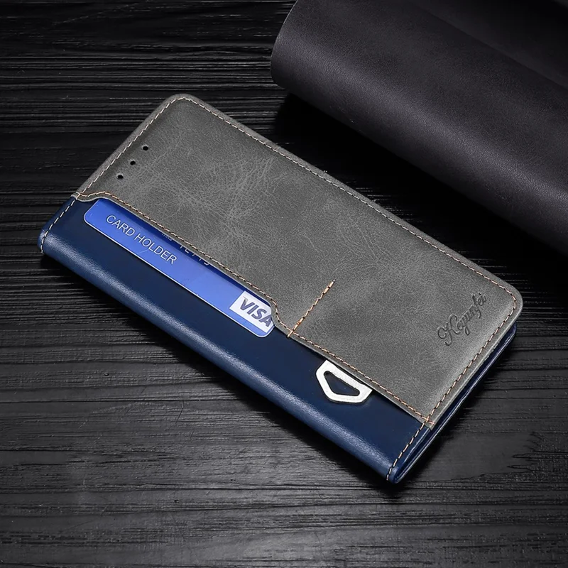 For iPhone 15 Pro Dual-color Flip PU Leather Case Stand Wallet Protective Phone Cover - Blue+Grey