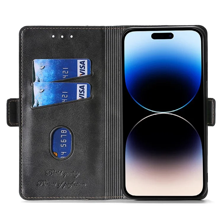 Para iPhone 15 Pro Max Dual-color PU Leather Phone Case Stand Magnetic Closure Wallet Cover - Black+Grey
