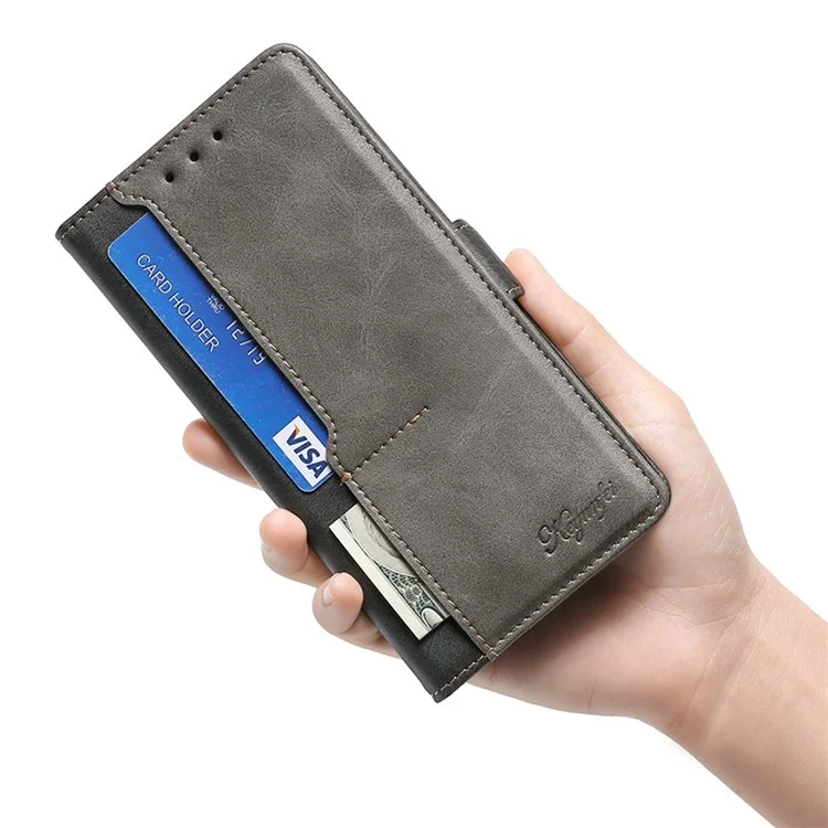 Para iPhone 15 Pro Max Dual-color PU Leather Phone Case Stand Magnetic Closure Wallet Cover - Black+Grey
