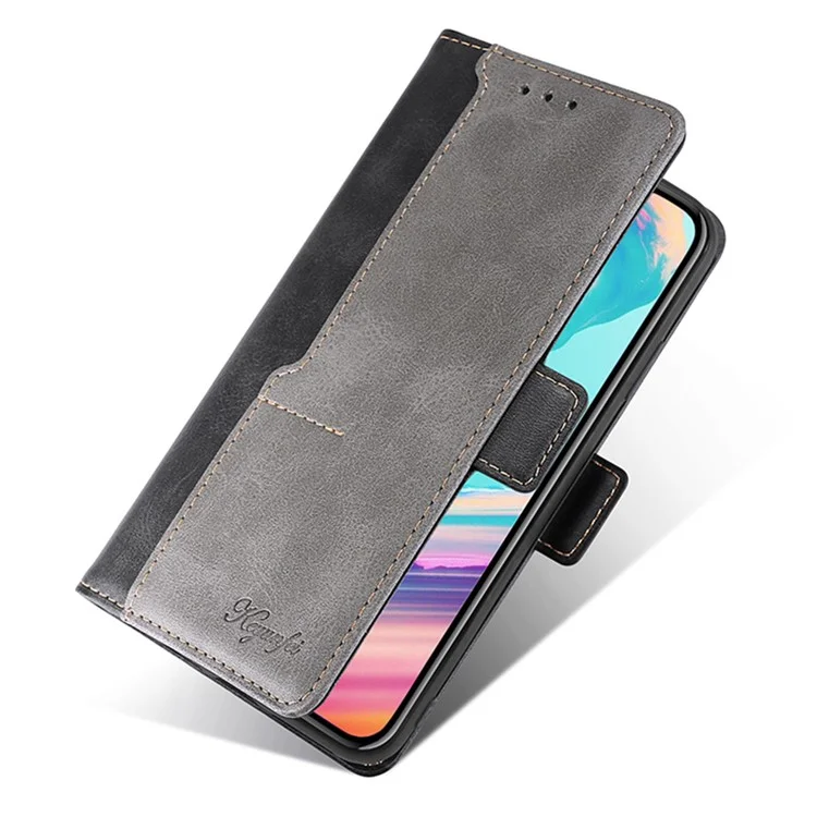 Para iPhone 15 Pro Max Dual-color PU Leather Phone Case Stand Magnetic Closure Wallet Cover - Black+Grey