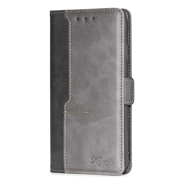 Para iPhone 15 Pro Max Dual-color PU Leather Phone Case Stand Magnetic Closure Wallet Cover - Black+Grey
