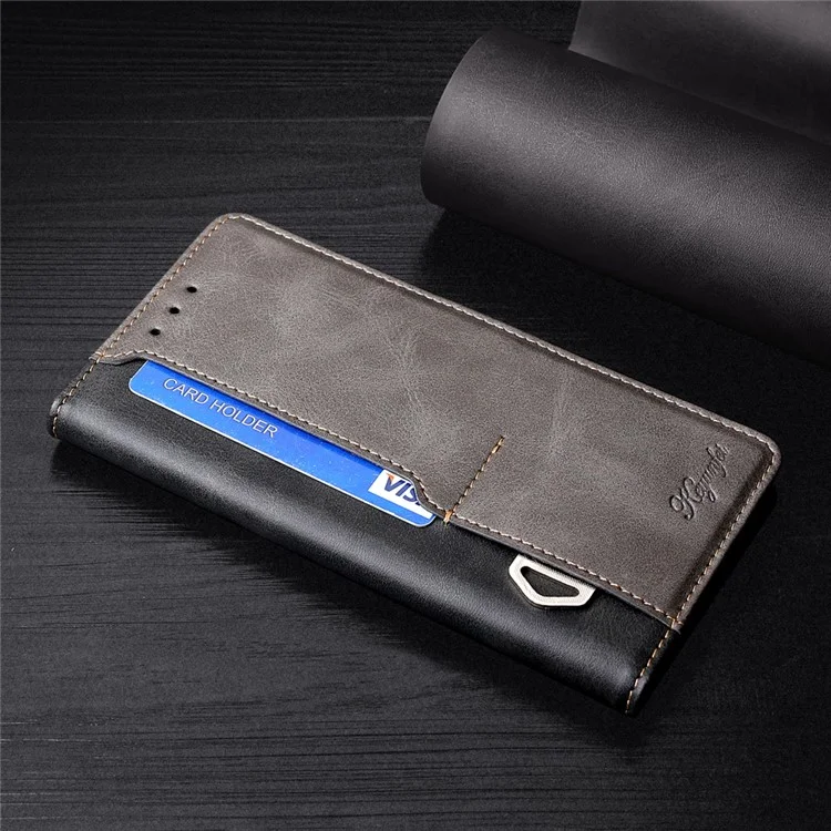 Para iPhone 15 Pro Max Dual-color PU Leather Phone Case Stand Magnetic Closure Wallet Cover - Black+Grey