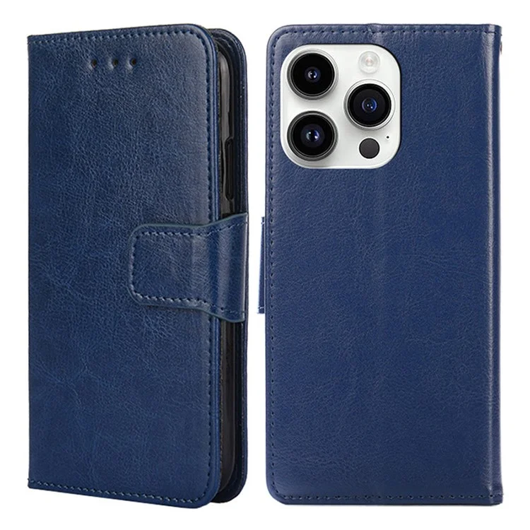 Custodia per telefono texturizzata per iPhone 15 Pro, guscio in TPU + PU Leather Wallet Stand Phone Case - Sapphire