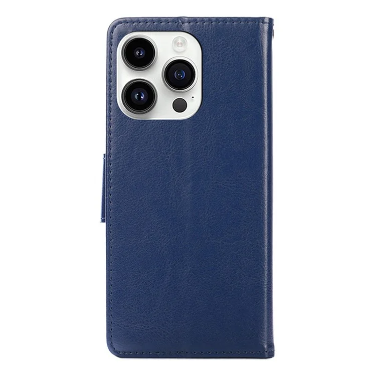 Custodia per telefono texturizzata per iPhone 15 Pro, guscio in TPU + PU Leather Wallet Stand Phone Case - Sapphire