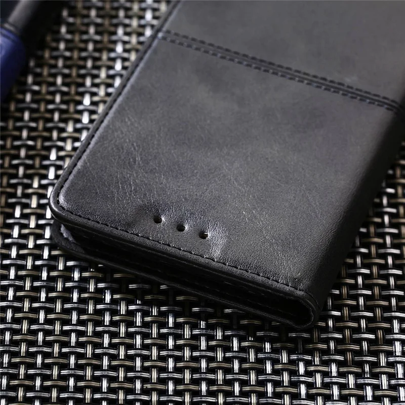 Pour iPhone 15 Pro Max Cowhide Texture Phone Cover PU Leather Stand Case with Card Slots - Noir