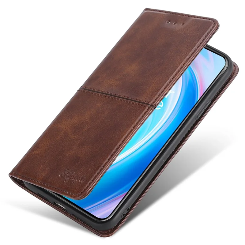 For iPhone 15 Cowhide Texture Phone Cover PU Leather Card Holder Flip Stand Case - Light Brown
