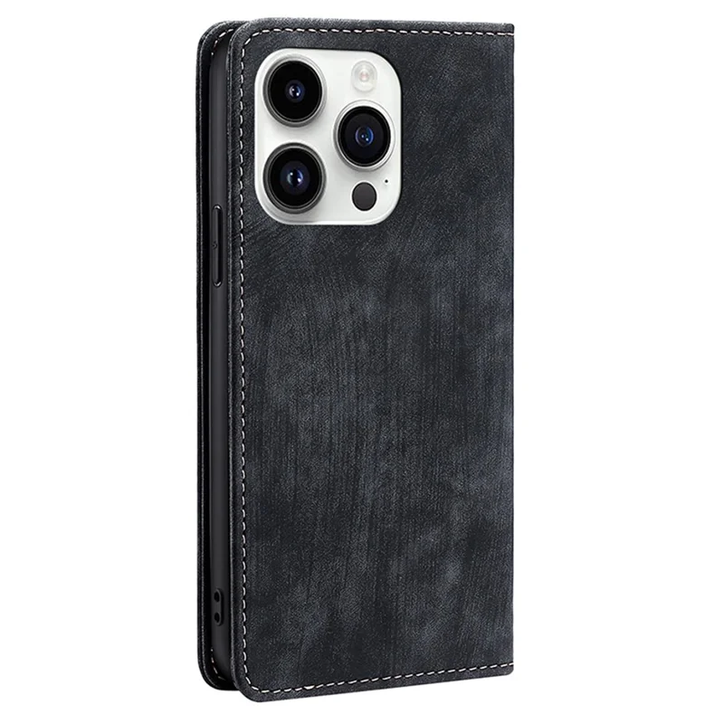 Для iPhone 15 Pro Max RFID Blocking PU Кожаный чехол для телефона Магнитный закрывающийся Стенд чехол - Черный