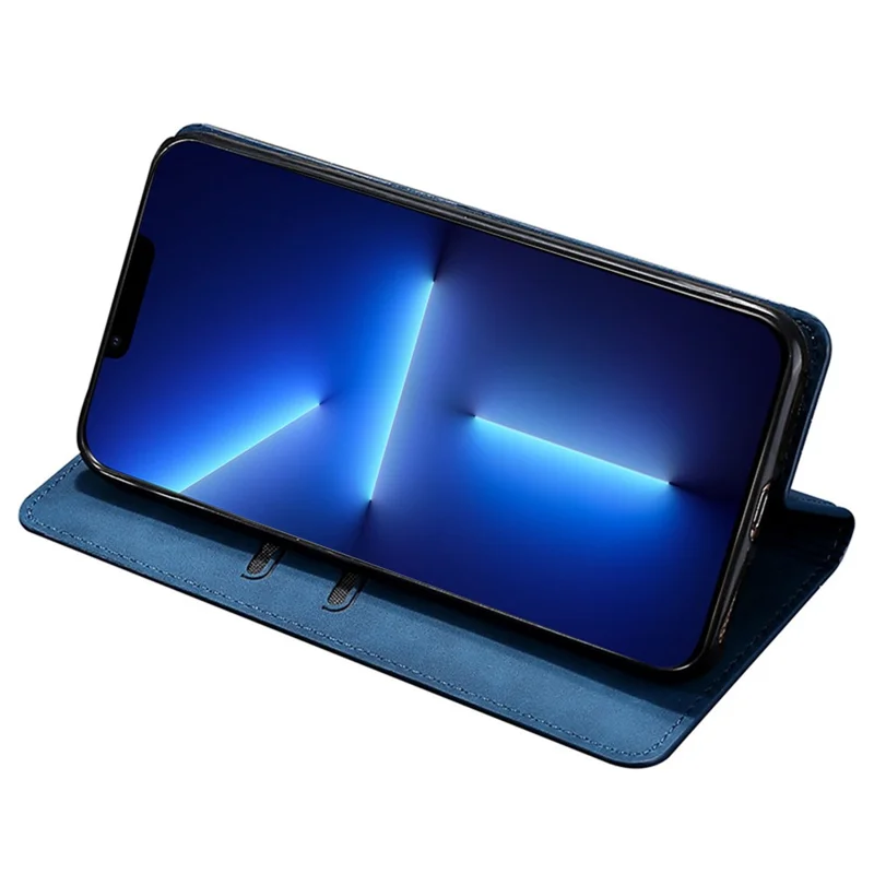 For iPhone 15 Magnetic Auto-absorbed Leather Card Holder Phone Case Skin-touch Flip Stand Cover - Blue