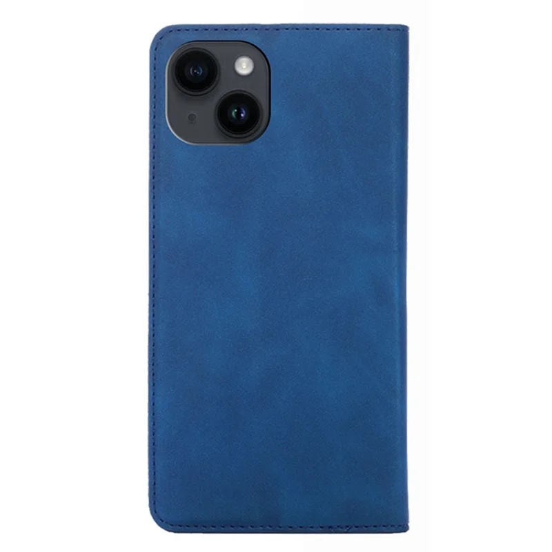 For iPhone 15 Magnetic Auto-absorbed Leather Card Holder Phone Case Skin-touch Flip Stand Cover - Blue