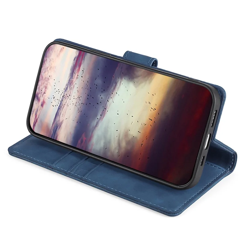 Til iPhone 15 Plus Stødfast Wallet Cover med Hudfølelse PU Læder Krokodillestruktur Telefonbeskyttelse - Blå