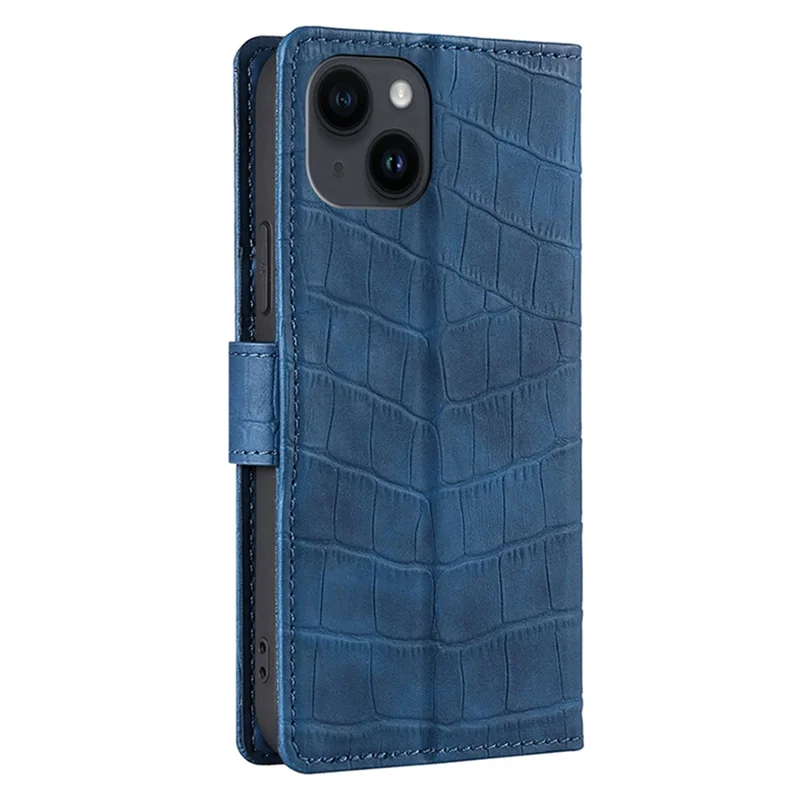 Til iPhone 15 Plus Stødfast Wallet Cover med Hudfølelse PU Læder Krokodillestruktur Telefonbeskyttelse - Blå
